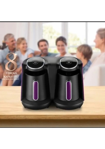 880W Taşmayı Önleyen Çift Cezveli Yüksek Performanslı Kahve Makinesi Mor
