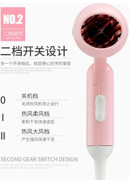 Pembe Seyahat Mini Saç Kurutma Makinesi, Kompakt ve Katlanabilir, 450W Güçlü