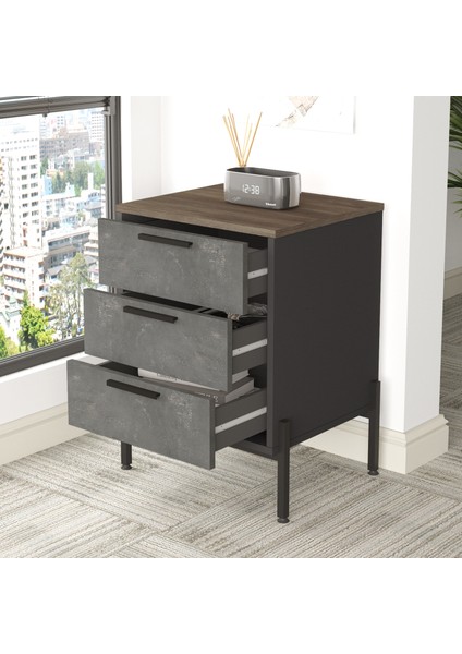 Darian C 3 çekmece Ofis Keson Etajer Metal Ayaklı Kahve-Beton-Antrasit Gri DR3-CGA modelleri