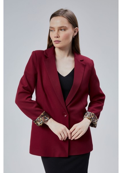 Bordo Kruvaze Yaka Kolu Katlama Detaylı Regular Vatkalı Blazer Ceket