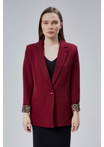 Bordo Kruvaze Yaka Kolu Katlama Detaylı Regular Vatkalı Blazer Ceket