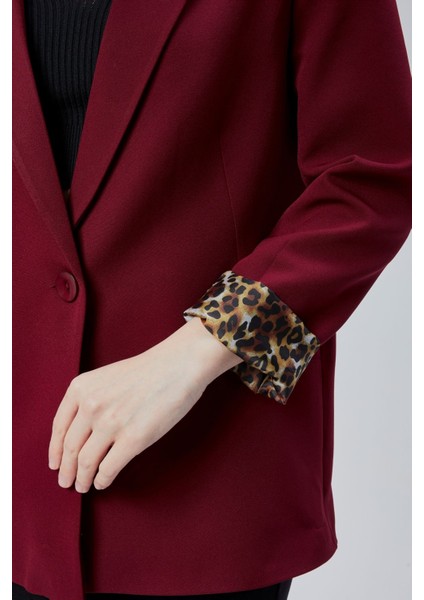 Bordo Kruvaze Yaka Kolu Katlama Detaylı Regular Vatkalı Blazer Ceket