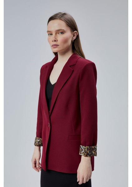 Bordo Kruvaze Yaka Kolu Katlama Detaylı Regular Vatkalı Blazer Ceket