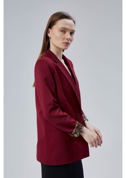 Bordo Kruvaze Yaka Kolu Katlama Detaylı Regular Vatkalı Blazer Ceket