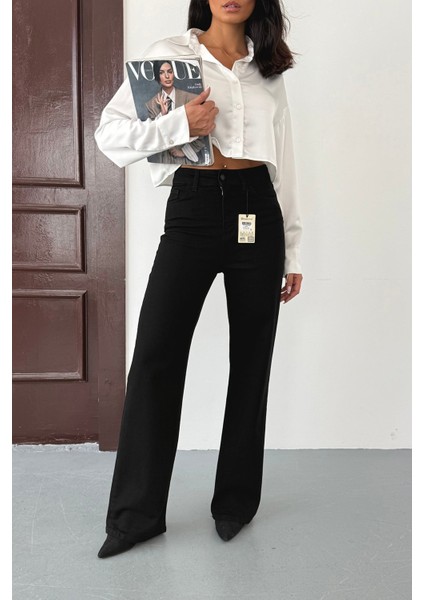 Kadın Yüksek Bel Wide Leg Jean Siyah - 616-2312