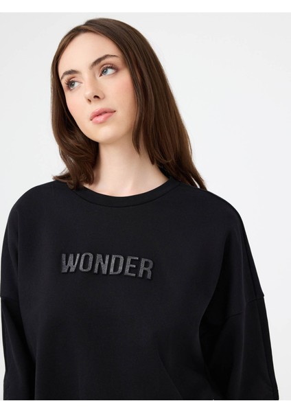 Long Crop Siyah Kadın Sweatshirt LF2040690 fırsatları