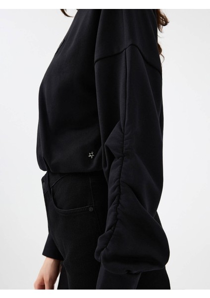 Long Crop Siyah Kadın Sweatshirt LF2040690 indirimleri