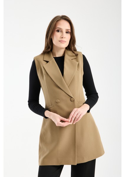 Koyu Haki Uzun Kruvaze Dokuma Yelek indirimleri