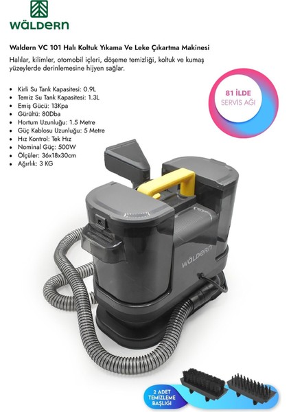 Gri VC101 Çok Amaçlı Halı ve Koltuk Temizlik Makinesi 500W