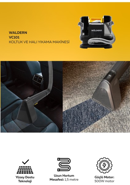 Gri VC101 Çok Amaçlı Halı ve Koltuk Temizlik Makinesi 500W