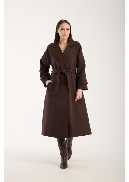 Acı Kahve Oversize Astarlı Trençkot