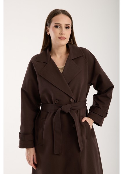 Acı Kahve Oversize Astarlı Trençkot