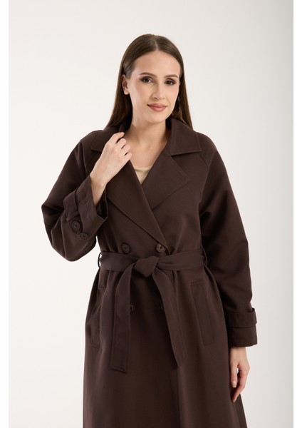 Acı Kahve Oversize Astarlı Trençkot