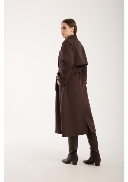 Acı Kahve Oversize Astarlı Trençkot