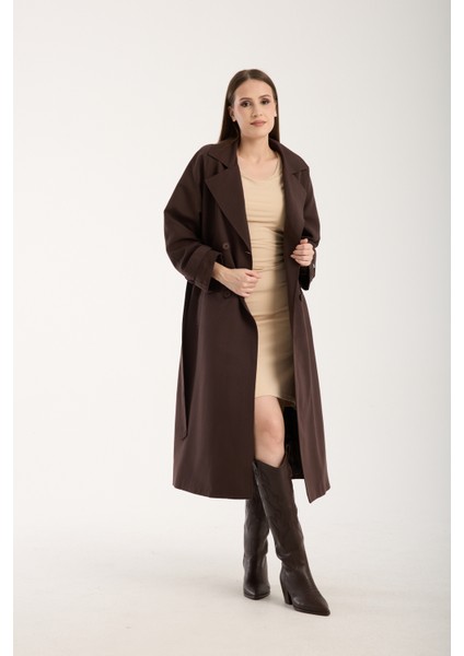 Acı Kahve Oversize Astarlı Trençkot