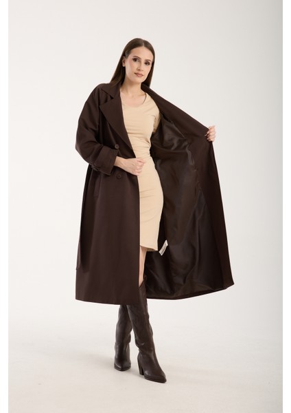 Acı Kahve Oversize Astarlı Trençkot