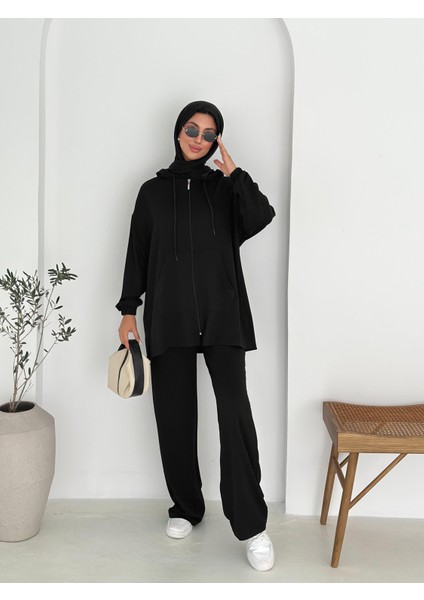 Kapşonlu Cepli Uzun Modal Kumaş Ikili Takım