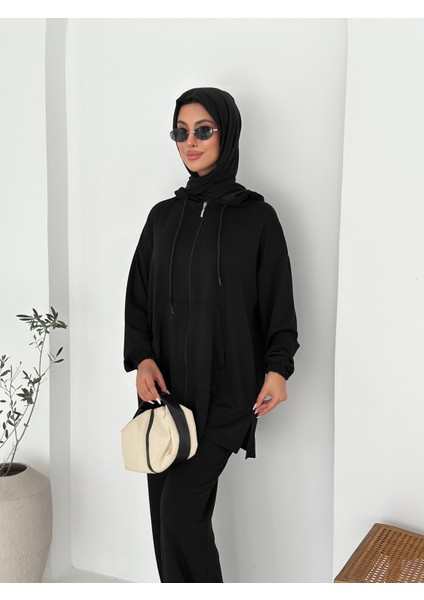 Kapşonlu Cepli Uzun Modal Kumaş Ikili Takım modelleri