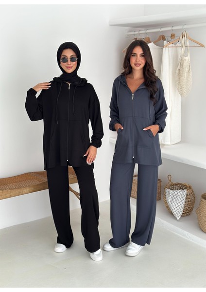Kapşonlu Cepli Uzun Modal Kumaş Ikili Takım indirimleri