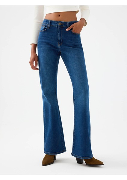 Flare Slim Fit Lacivert Kadın Jean Pantolon LF2040536 fiyatları
