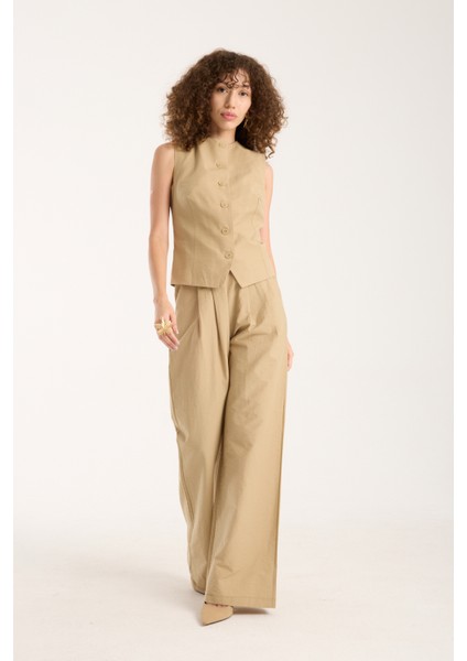 Vizon Kadın Dokuma Yelek-Pantolon Takım