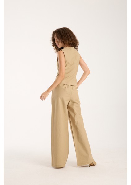 Vizon Kadın Dokuma Yelek-Pantolon Takım