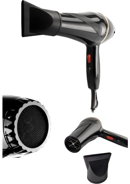 2500W Profesyonel Saç Kurutma Makinesi, Kuaför ve Berber Kullanımı, Siyah Renk
