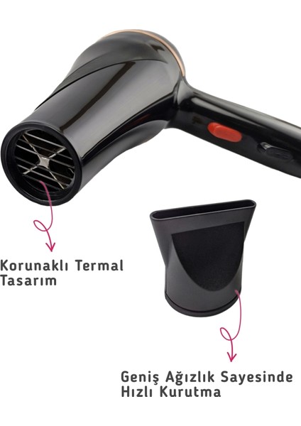 2500W Profesyonel Saç Kurutma Makinesi, Kuaför ve Berber Kullanımı, Siyah Renk fırsatları