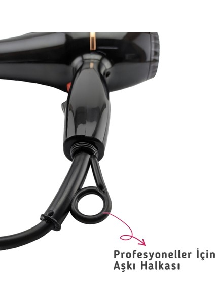 2500W Profesyonel Saç Kurutma Makinesi, Kuaför ve Berber Kullanımı, Siyah Renk