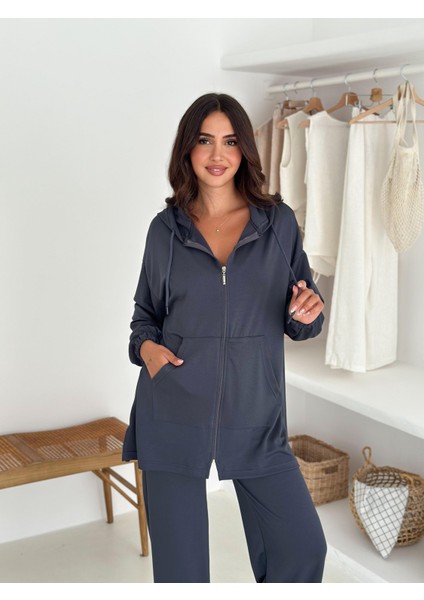 Kapşonlu Cepli Uzun Modal Kumaş Ikili Takım fiyatları