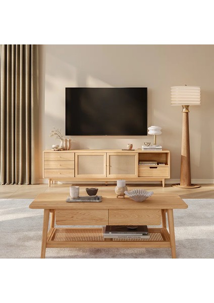 Woodendecoration Ahşap Rattan Kapak Detaylı Modern Tv Ünitesi
