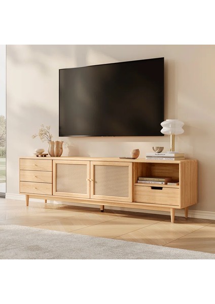 Woodendecoration Ahşap Rattan Kapak Detaylı Modern Tv Ünitesi fiyatları