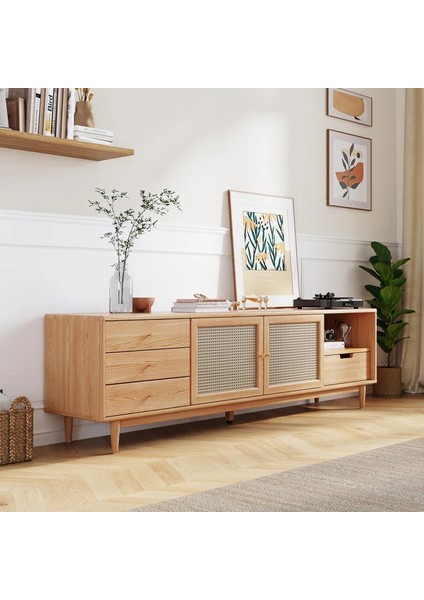 Woodendecoration Ahşap Rattan Kapak Detaylı Modern Tv Ünitesi fırsatları