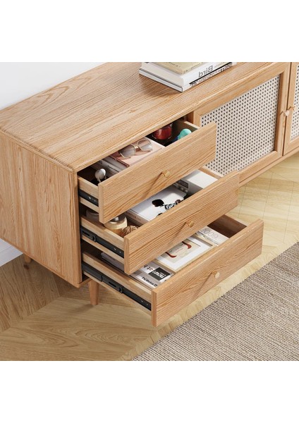 Woodendecoration Ahşap Rattan Kapak Detaylı Modern Tv Ünitesi