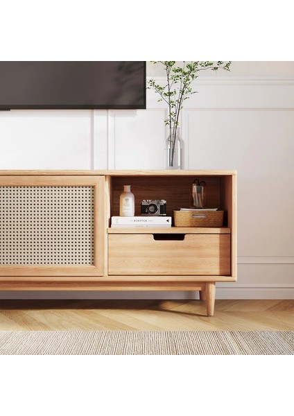 Woodendecoration Ahşap Rattan Kapak Detaylı Modern Tv Ünitesi