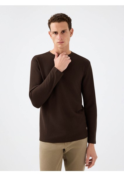 Regular Fit Kahverengi Erkek Uzun Kollu T-Shirt LF2040679