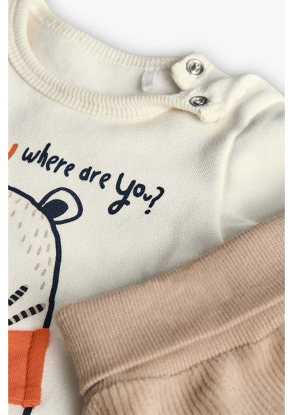 Erkek Bebek Ayı Baskılı Takım