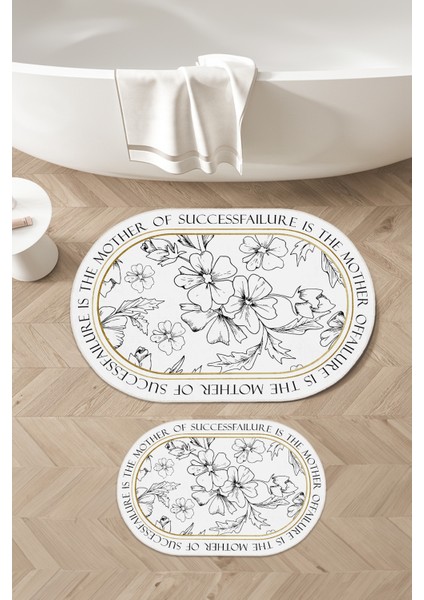 Özel Tasarım, Kaymaz Taban, Yıkanabilir, Modern Banyo Paspası Takımı - 60X100 cm & 40X60 cm