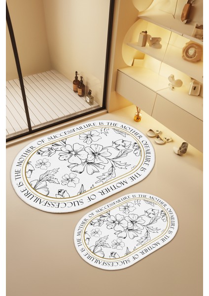 Özel Tasarım, Kaymaz Taban, Yıkanabilir, Modern Banyo Paspası Takımı - 60X100 cm & 40X60 cm modelleri