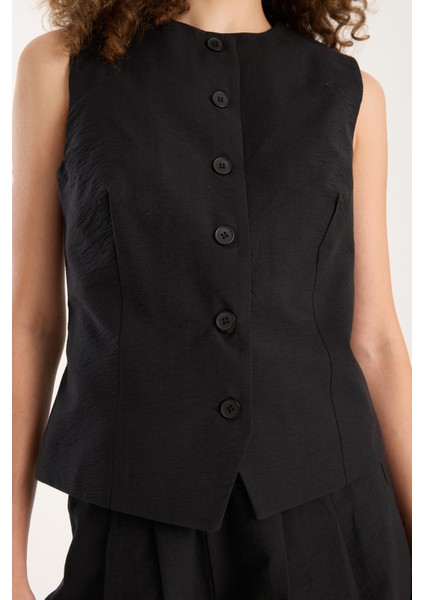 Siyah Kadın Dokuma Yelek-Pantolon Takım