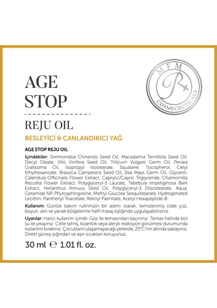 MFM Age Stop Reju Oil (Besleyici & Canlandırıcı Yağ) – 30 ml modelleri