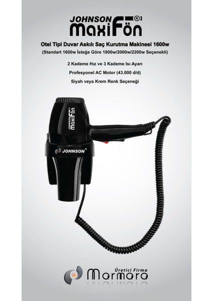 Otel Tipi 1600W Güçlü Saç Kurutma Makinesi, Siyah Renk modelleri