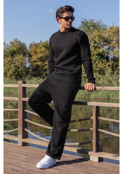 Siyah Erkek 3 Iplik Baggy Şardonlu Eşofman Altı modelleri