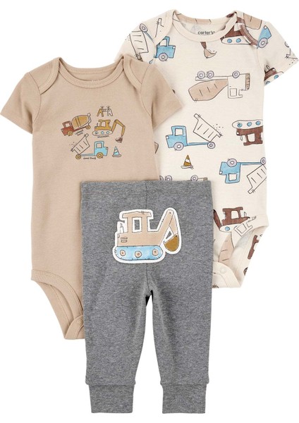 Erkek Bebek Ekru 3lü Set