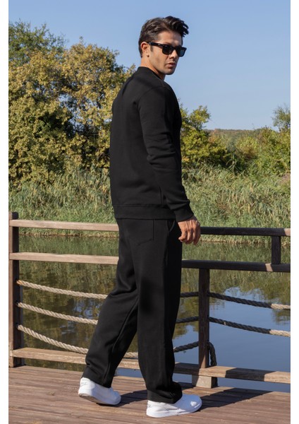 Siyah Erkek 3 Iplik Baggy Şardonlu Eşofman Altı fırsatları