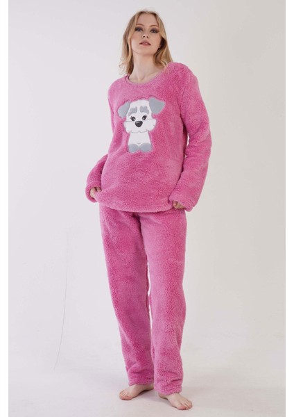 Kadın Pembe Renk Welsoft Kumaş Bisiklet Yaka Uzun Kollu Pijama Takımı C0T5N0603 fiyatları