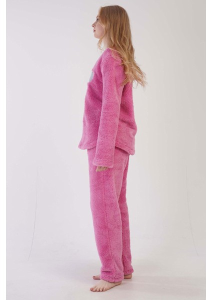 Kadın Pembe Renk Welsoft Kumaş Bisiklet Yaka Uzun Kollu Pijama Takımı C0T5N0603 modelleri
