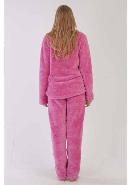 Kadın Pembe Renk Welsoft Kumaş Bisiklet Yaka Uzun Kollu Pijama Takımı C0T5N0603 fırsatları