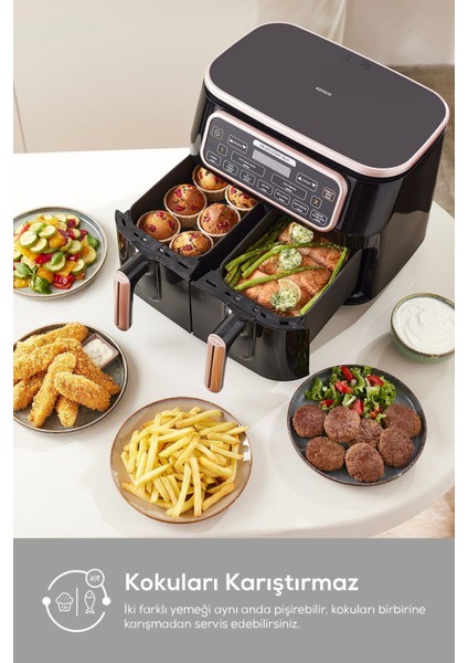 Çift Fonksiyonlu Büyük Boy Hava Fritözü, Gri Renk, 8 Kişilik Kullanım Kolaylığı modelleri