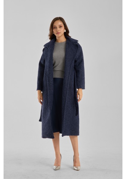 Lacivert Buklet Kaşe Oversize Kaban